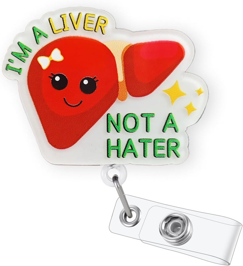 Bydevia Funny Liver Badge Reel Retractable, I'm a Liver Not a Hater Badge Clip, Hepatologist Gifts, Hepatology Nurse Badge Reel for Work, Cute Liver Badge Holder with Alligator Clip & 24” Durable Nylon Cord - Image 1